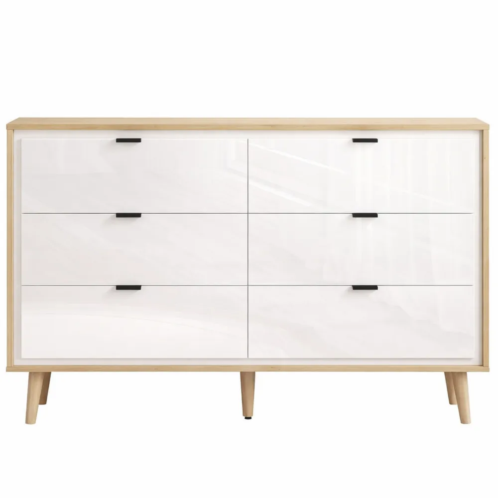 Cassettiera 6 Cassetti per Camera da Letto e Soggiorno, con Gambe in Legno