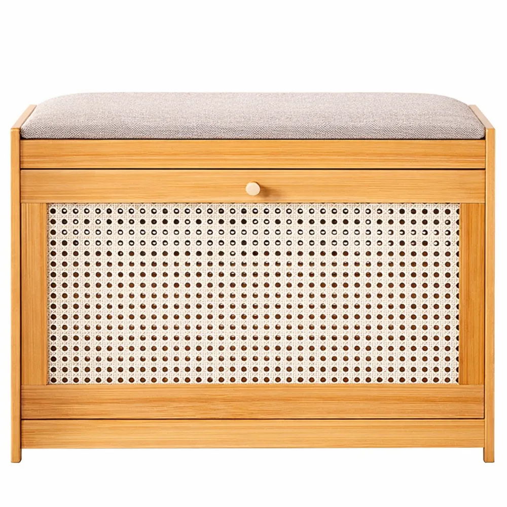 Scarpiera in Bambù con Seduta Rimovibile e Ante Ribaltabili