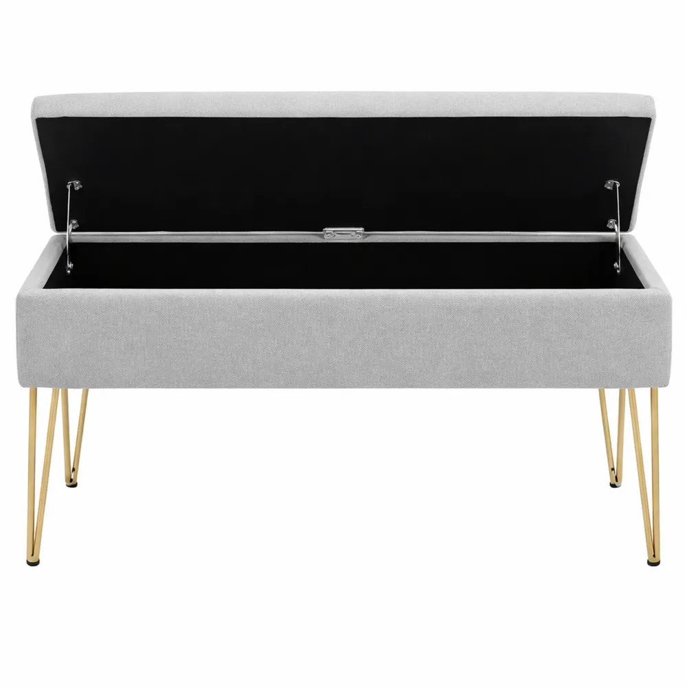 Panca Moderna Letto con Spazio Contenitore in Tessuto Grigio Chiaro