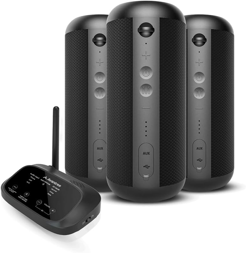 Avantree Harmony 2 sistema estéreo inalámbrico multiroom - altavoces Bluetooth portátiles con entradas por cable y salida 15 vatios-Homigoyard