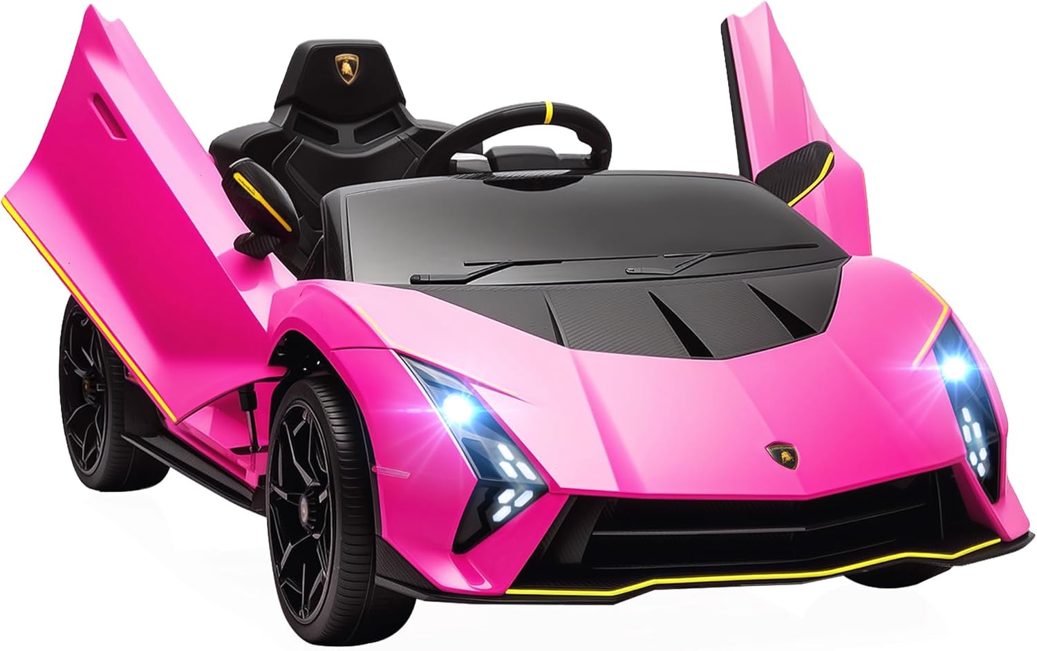 AIYAPLAY Lamborghini Autentica - coche eléctrico rosa para niños desde 3 años con batería 12 V mando remoto luces bocina y MP3-Homigoyard