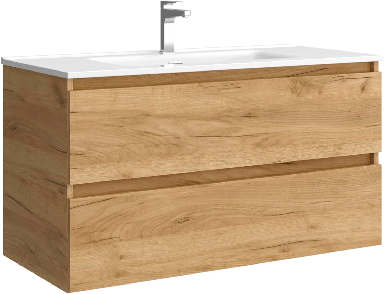 Mueble de baño Bequia Salgar - suspendido roble de 100 cm - lavabo de porcelana blanca y 2 cajones-Homigoyard
