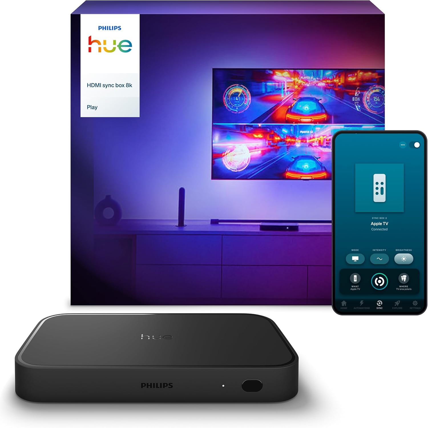 Philips Hue Play HDMI Sync Box 8K - sincronizador de luz ambiente para videojuegos películas música y hasta 10 luces LED-Homigoyard