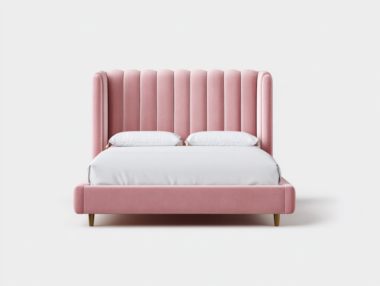 Camas dobles tapizadas en tela 200x160x110 cm - rosa - diseño moderno con cabecero acolchado-Homigoyard