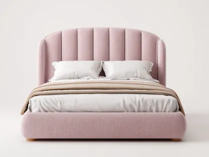 Camas dobles tapizada diseño elegante dormitorio 205x165x105 cm - rosa - cama matrimonial moderna-Homigoyard