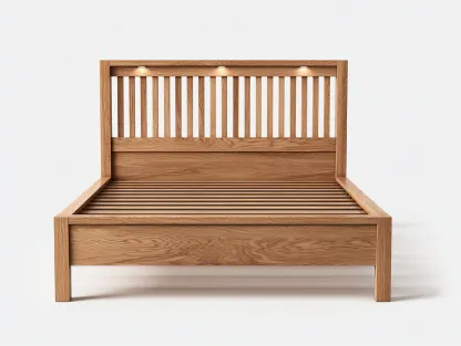 Camas dobles de madera maciza con cabecero 200x160x110 cm - marrón - diseño natural con iluminación integrada-Homigoyard