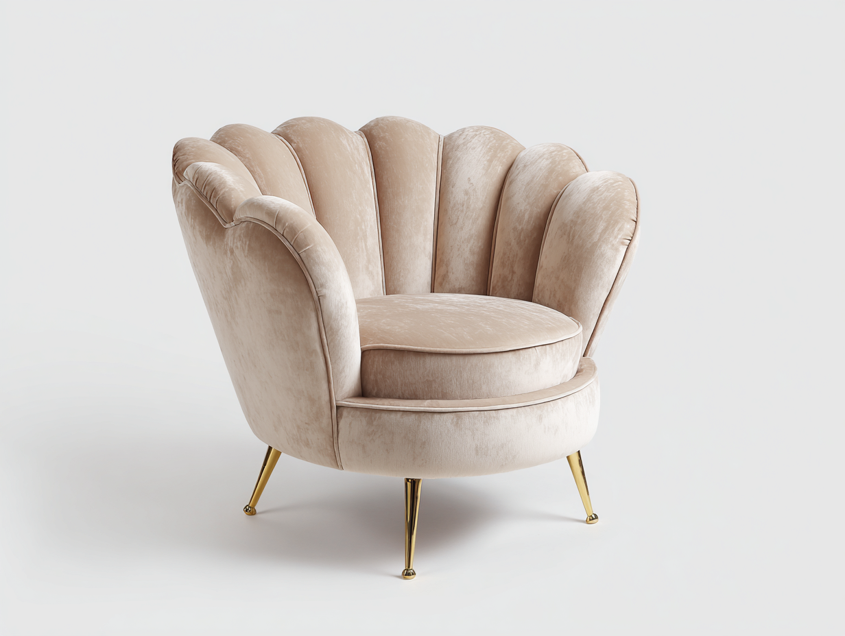 Sillones tapizados de terciopelo 85 x 80 x 78 cm color beige - sillón individual para salón y dormitorio - diseño elegante moderno-Homigoyard