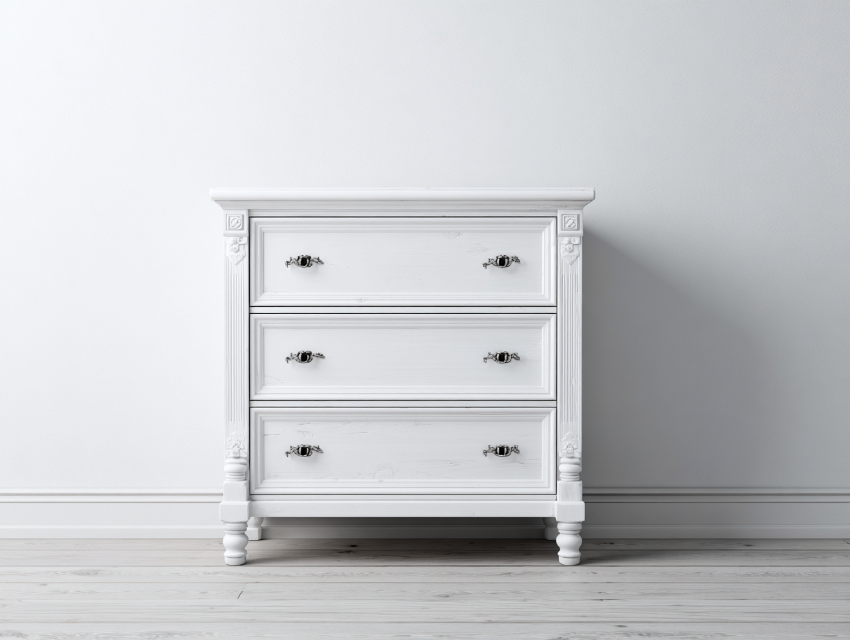 Cómodas de madera con 3 cajones 90x45x85 cm - blanco - mueble de almacenamiento - estilo clásico-Homigoyard