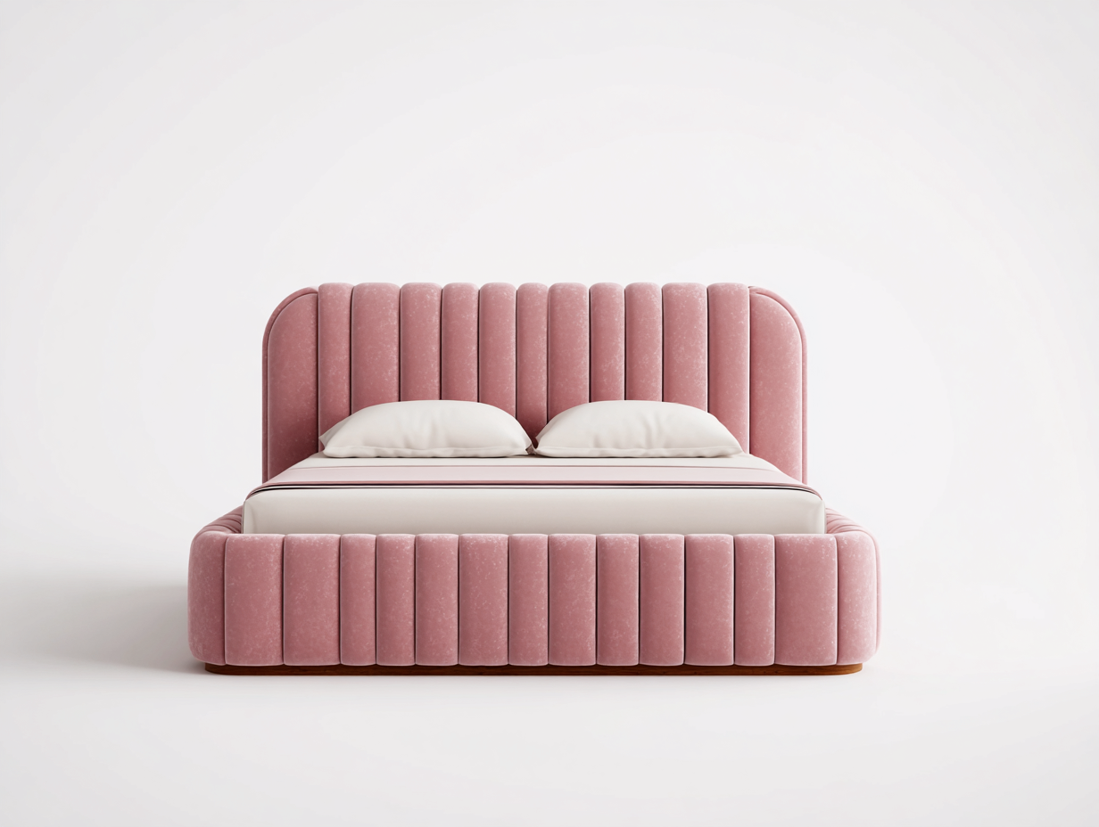 Camas dobles tapizado de tela 200x160x110 cm - rosa - diseño moderno acolchado-Homigoyard