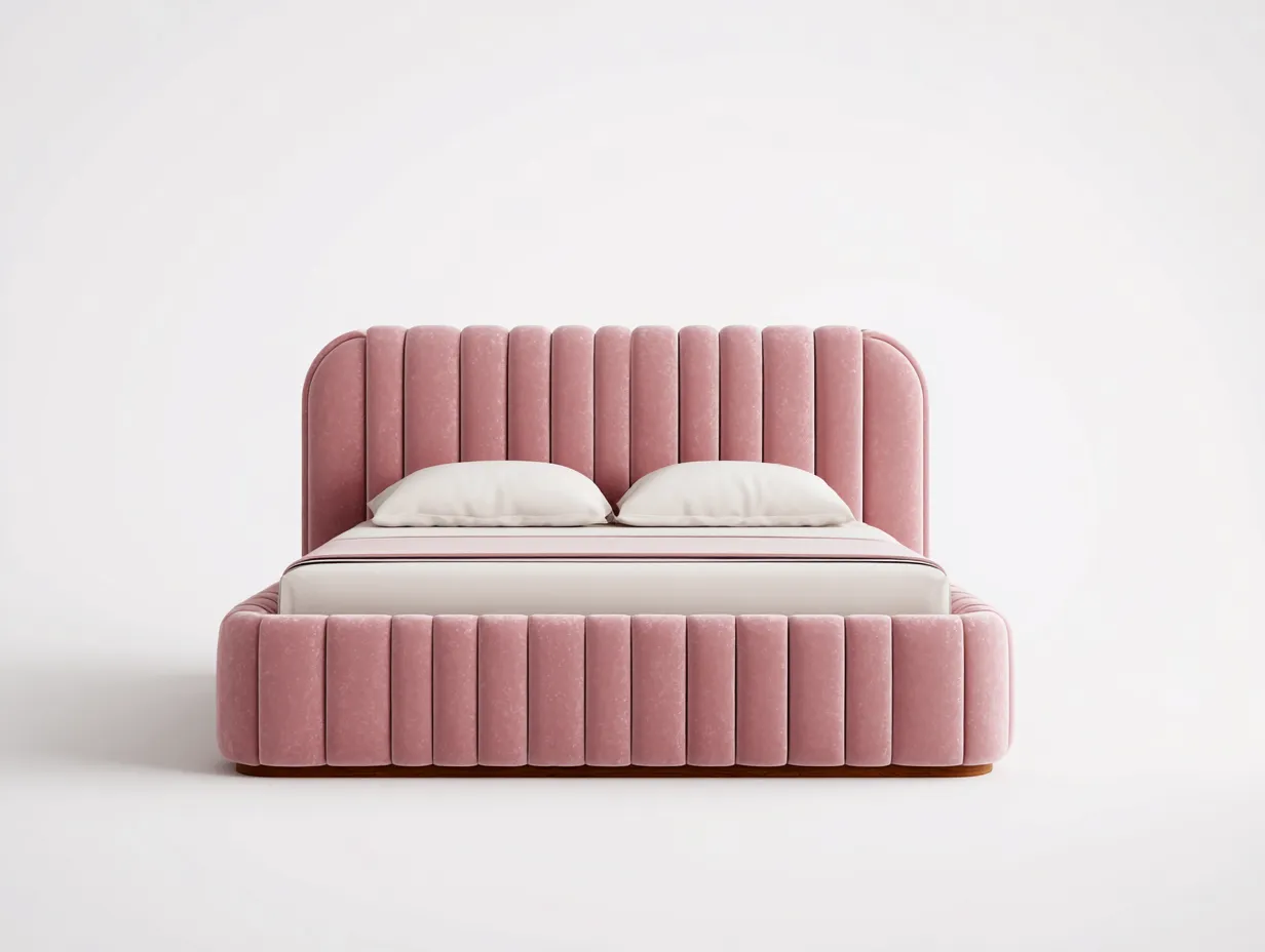 Camas dobles tapizado de tela 200x160x110 cm - rosa - diseño moderno acolchado-Homigoyard