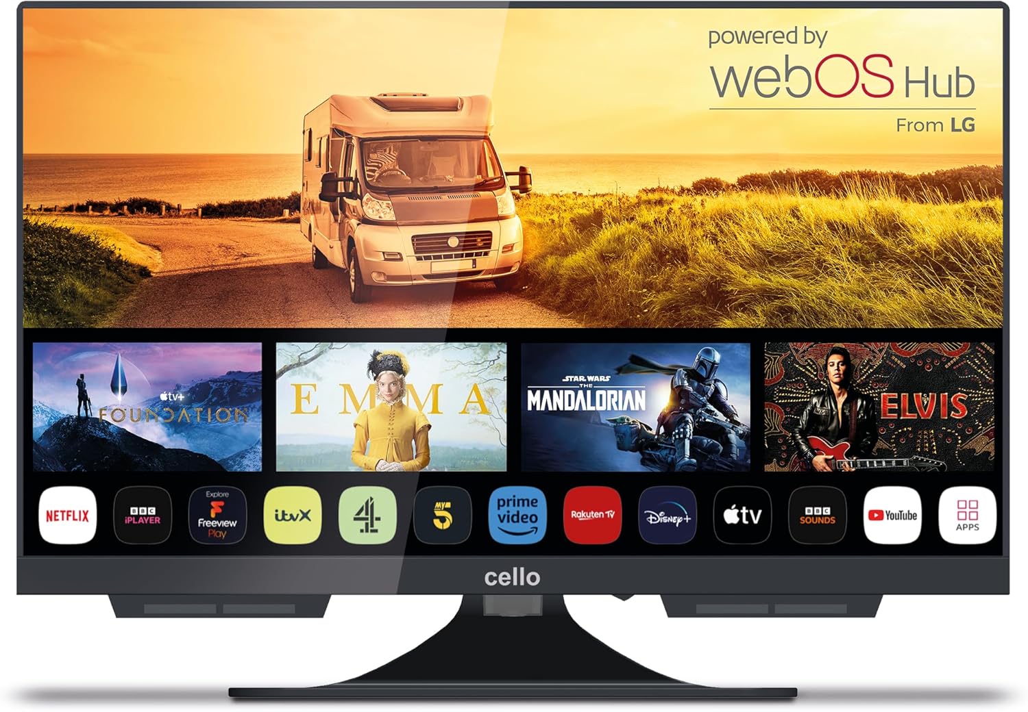 Cello C1924WS 19 Zoll 12V Smart TV Traveller LED Fernseher Rahmenlos mit WebOS Bluetooth Netflix für Wohnmobil LKW Camping-Cottagethub