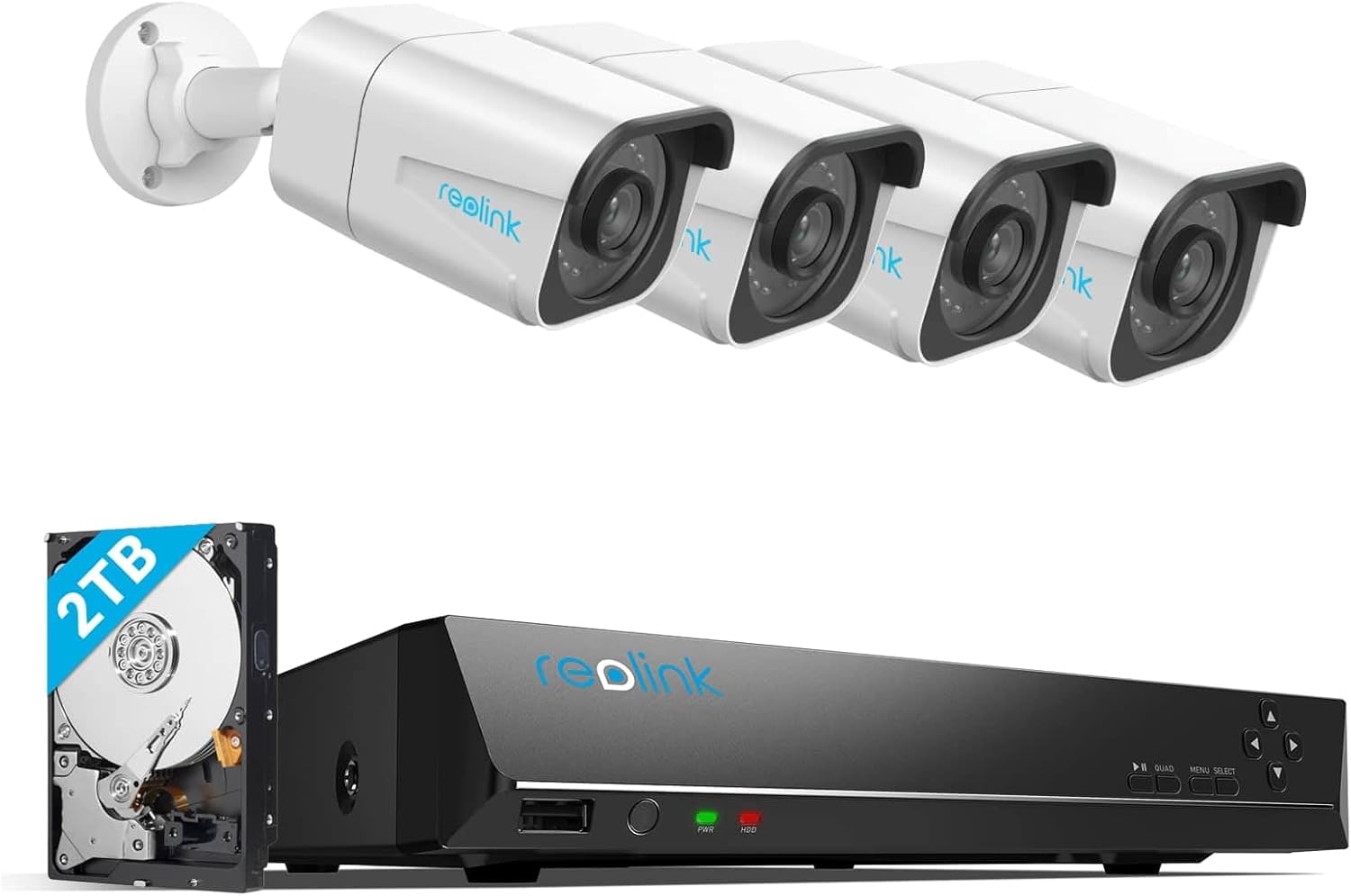 Reolink RLK8-800B4 4K Überwachungskamera Außen Set mit 8CH NVR, 4 x 8MP PoE IP Kameras, 2TB HDD, 24/7 Aufnahme für Innen- und Außenbereich, Personen- und Fahrzeugerkennung, IP67-Cottagethub