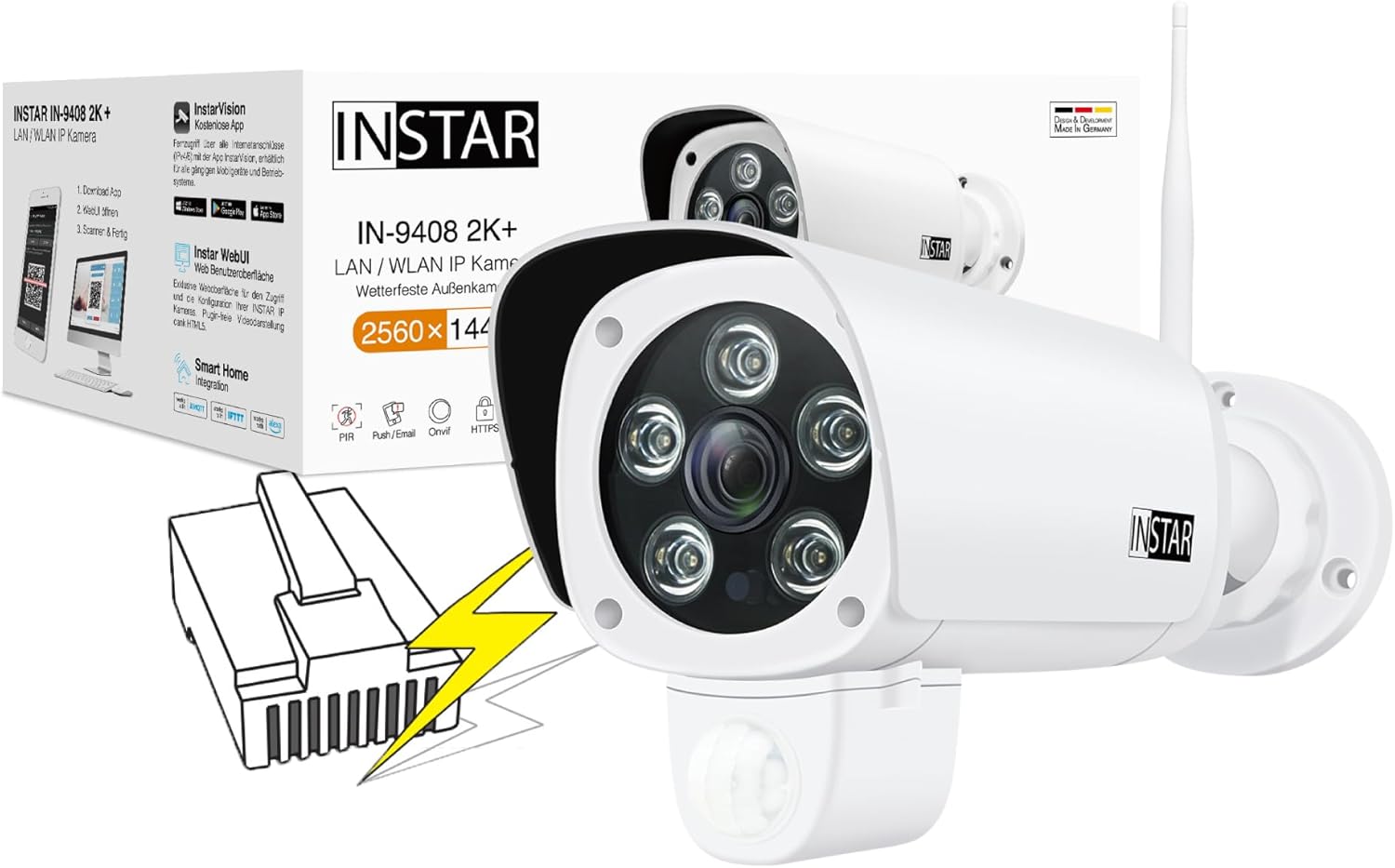 INSTAR IN-9408 2K PoE Überwachungskamera außen LAN weiß, AI-Erkennung, wetterfest, IEEE 802.3af, HomeKit, PIR Sensor, Weitwinkel, RTSP-Cottagethub