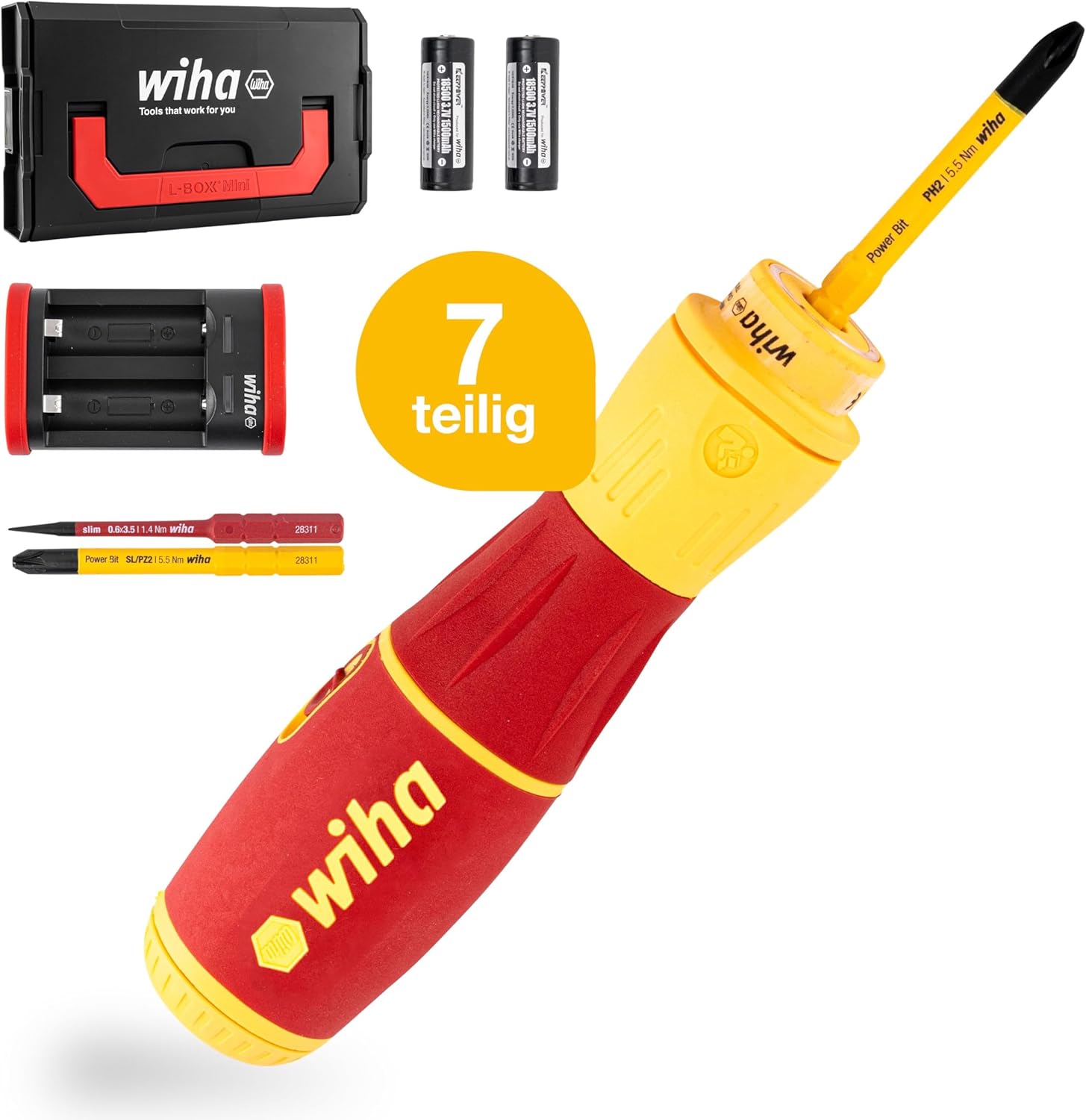 Wiha speedE II electric elektrischer Schraubendreher 44318 Set mit 7 slimBits, Batterien, USB-Ladekabel, L-Boxx Mini, LED-Licht, Drehmoment 0,4Nm und 1,0Nm-Cottagethub