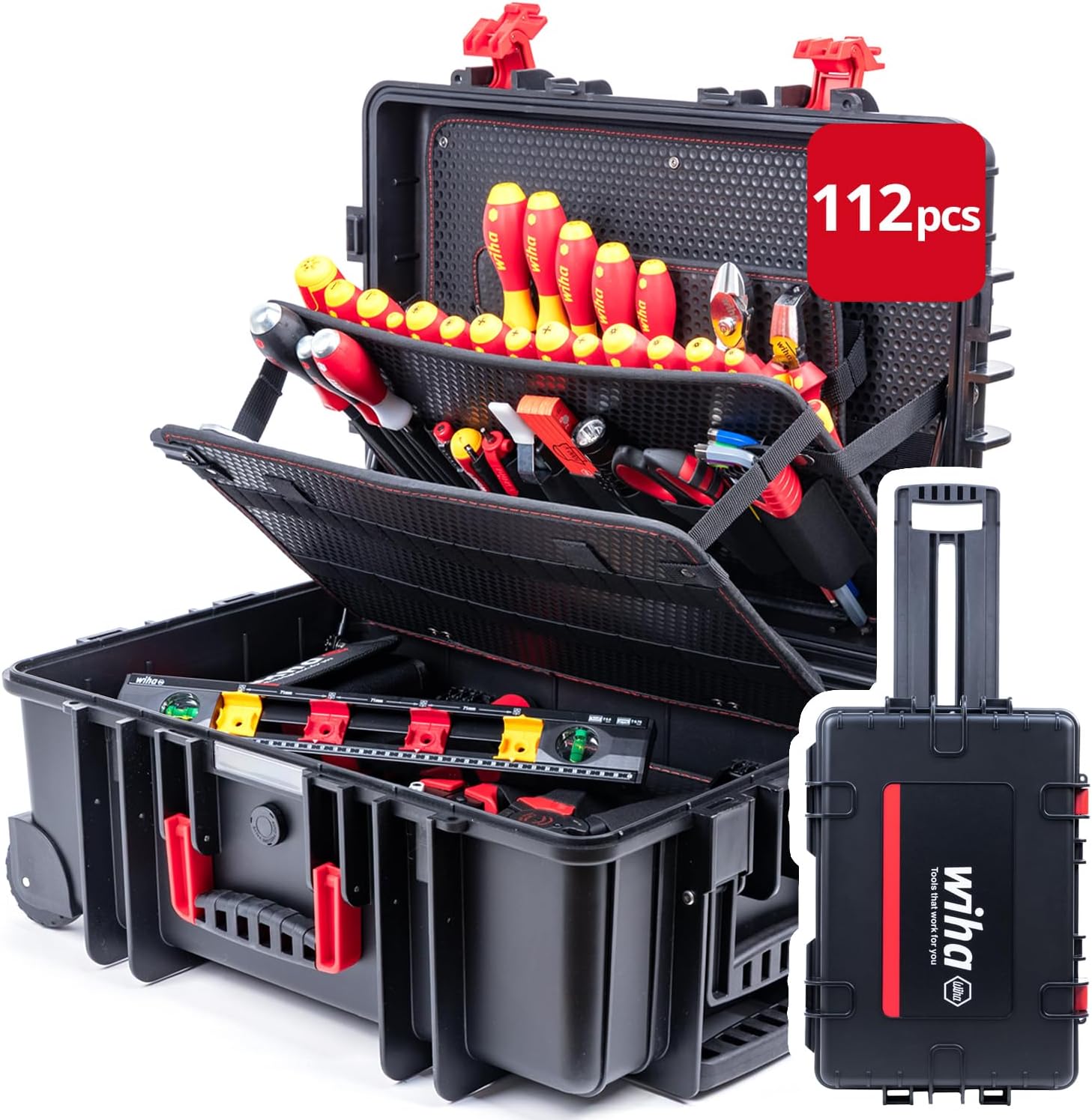 Wiha Werkzeug Set Elektriker Competence XXL II 42069 Elektriker Werkzeugkoffer mit 112-teiligem Sortiment, VDE isolierte Werkzeuge, robuster Trolleykoffer, Profi Werkzeugset für Elektroinstallation bis 1000V-Cottagethub