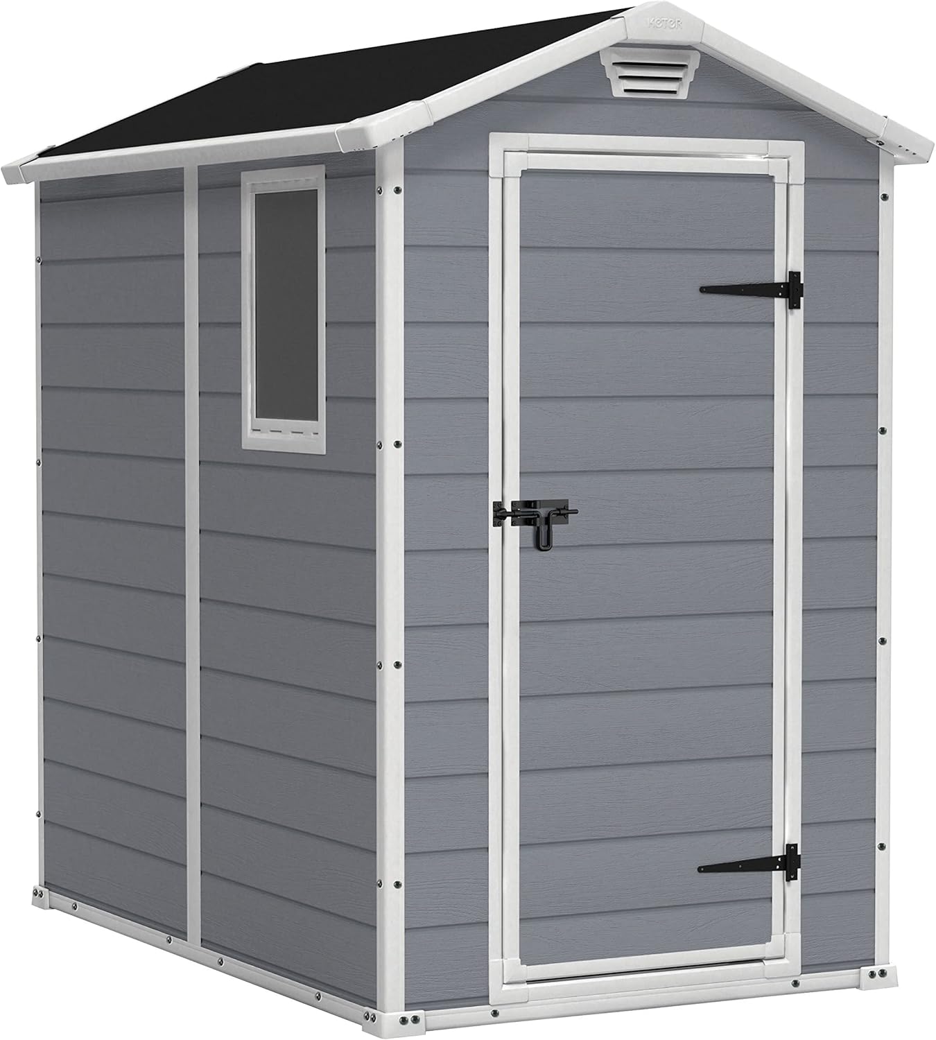Keter Manor 4x6S Gartenhaus wetterfest 3,8 m3 aus Kunststoff, Outdoor Gerätehaus mit Innenmaß 111 x 177 x 190 cm und Außenmaß 130 x 192 x 198 cm, Grau-Cottagethub