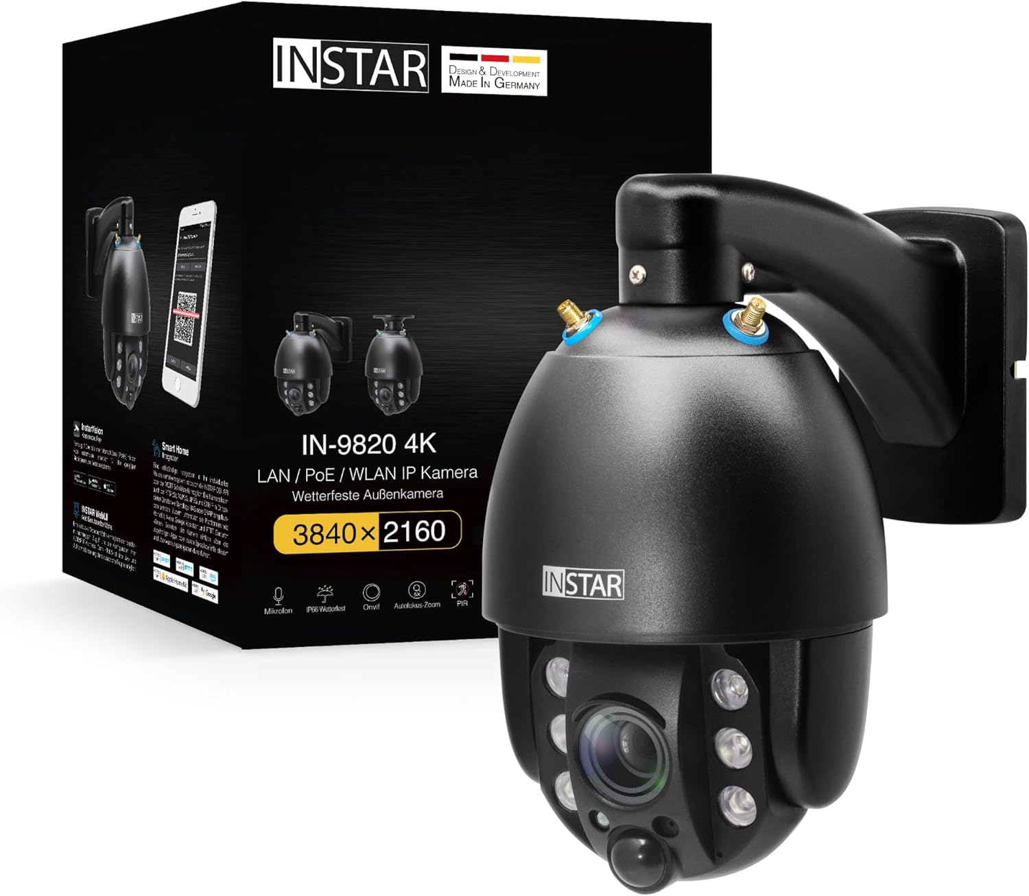 INSTAR IN-9820 4K Überwachungskamera außen WLAN LAN PoE PTZ 5X Zoom, AI-Erkennung, HomeKit Secure Video, 2-Wege-Audio, Nachtsicht, PIR, MQTT, WPA3-Cottagethub