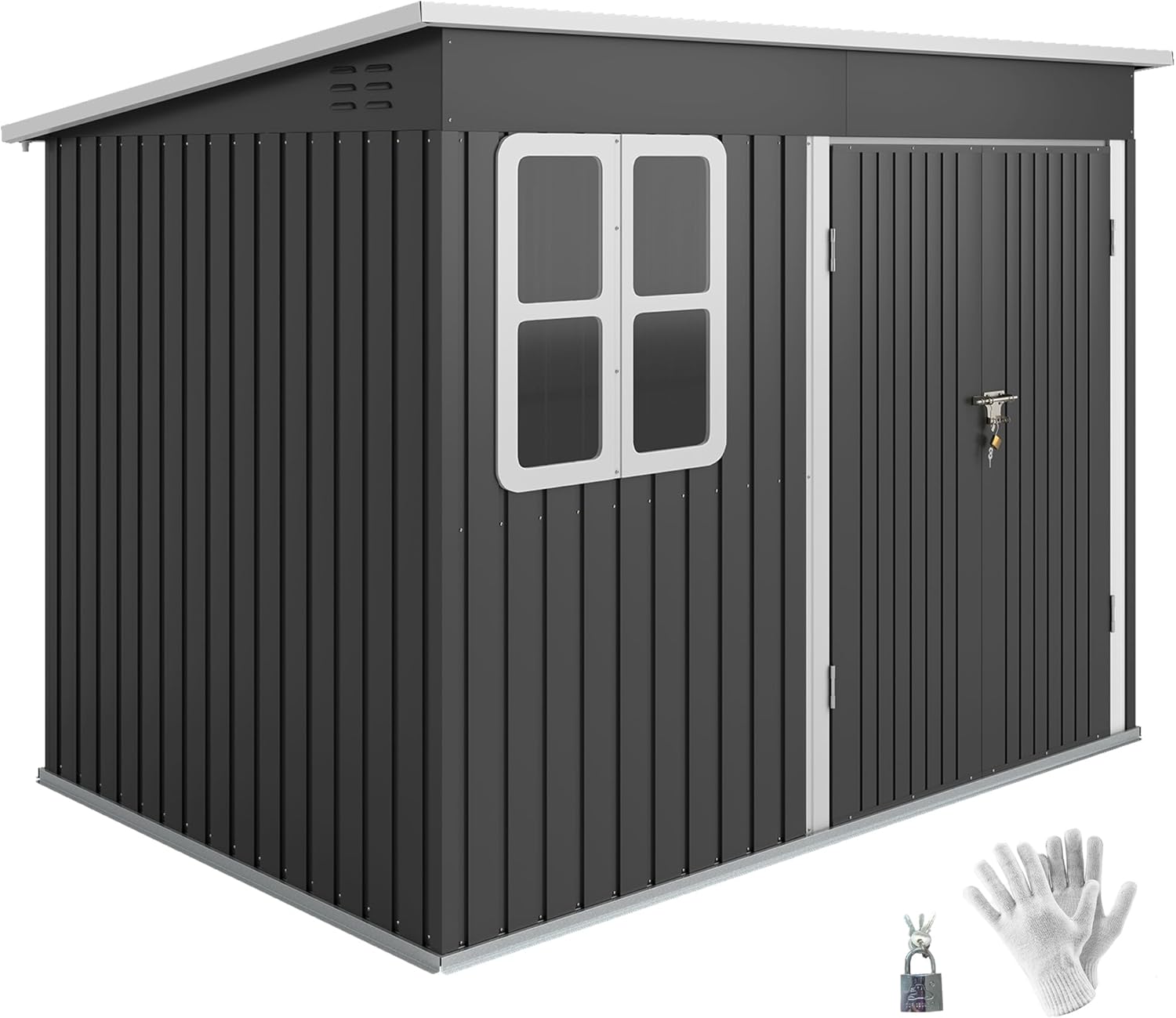 Outsunny Metall Gerätehaus 4,13m² Geräteschuppen 260x177x190cm mit Fenster Pultdach abschließbarer Tür wetterfest Gartenhaus Outdoor Schuppen Dunkelgrau-Cottagethub