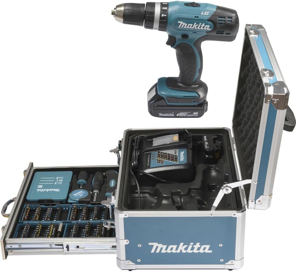 Makita Akku-Schlagbohrschrauber 18V 3Ah Set mit 96-teiligem Zubehör, inklusive Alukoffer, leistungsstarker Bohrschrauber für Bohren Schlagbohren und Schrauben-Cottagethub