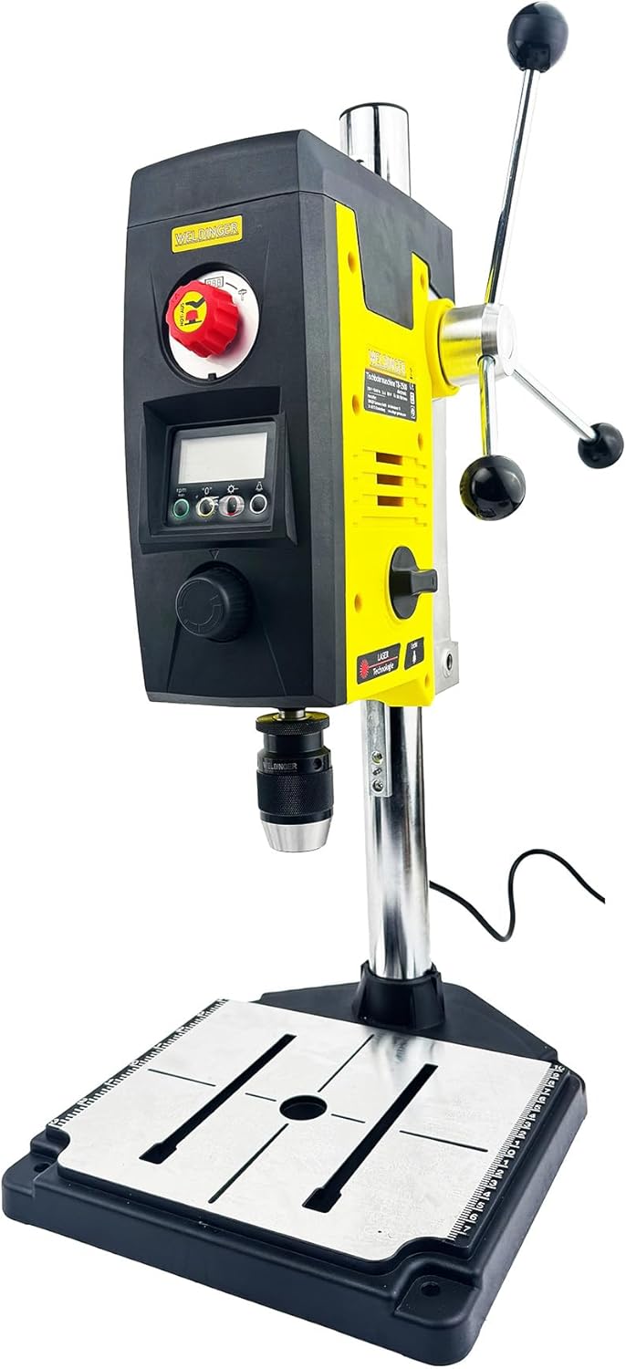 WELDINGER Tischbohrmaschine TB 2500 electronic 800W, Drehzahl 200 bis 2500 U min, präzise Standbohrmaschine mit 13 mm Bohrfutter für Werkstatt und Metallbearbeitung-Cottagethub