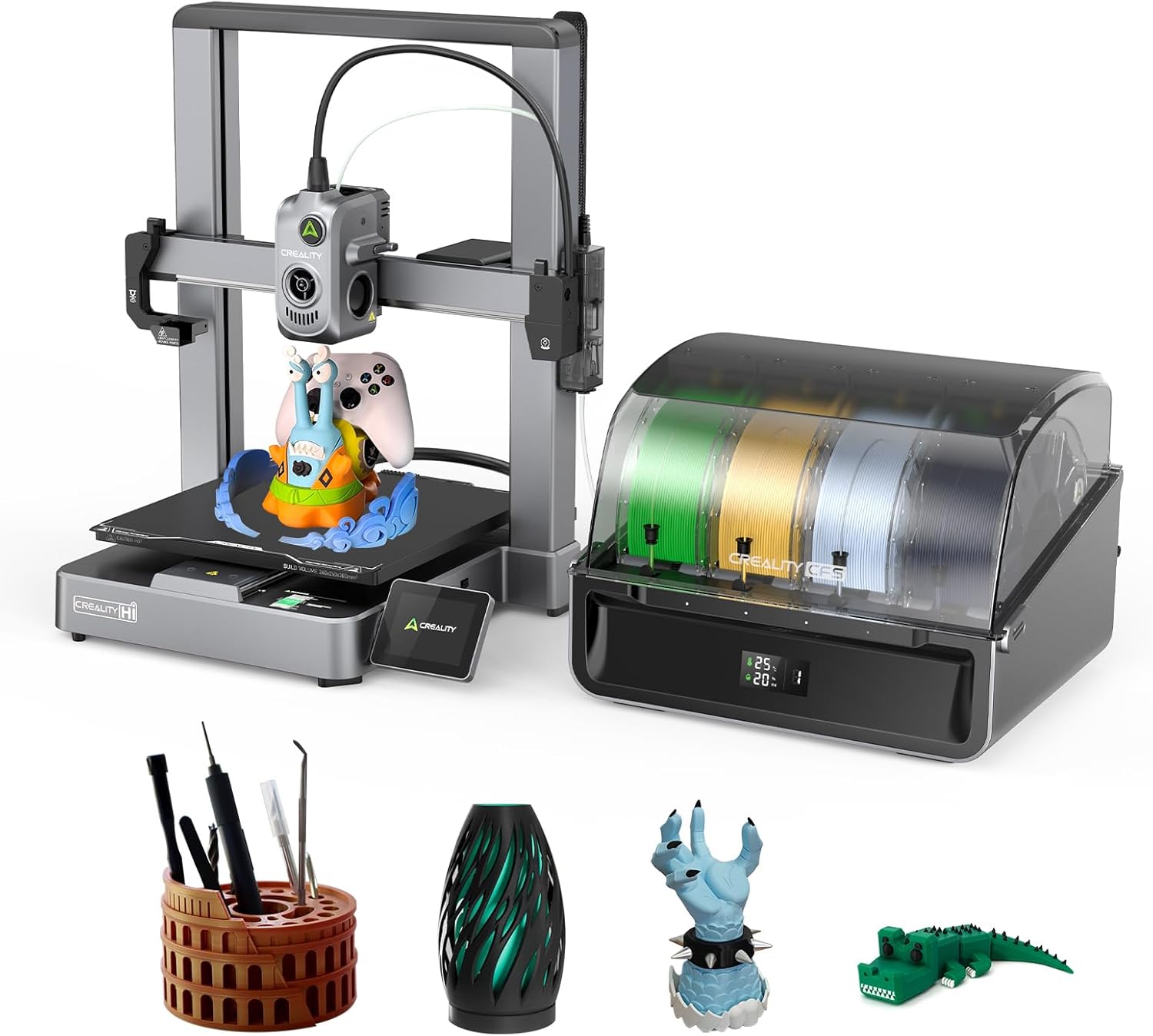 Creality Hi Combo 3D-Drucker mit intelligentem CFS, Mehrfarben FDM 3D-Drucker mit 500 mm/s und 12.000 mm/s² Druckgeschwindigkeit, Auto-Leveling, Kamera und Filamentsensor, Druckgröße 260 x 260 x 300 mm-Cottagethub