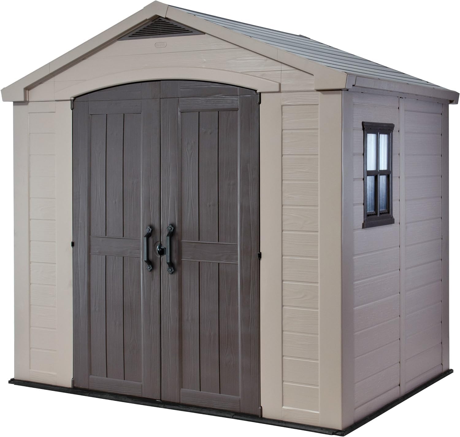 Keter Gerätehaus Factor 8x6, wetterfestes und wasserdichtes Kunststoff Gartenhaus mit 8,1 m3 Rauminhalt, UV-beständig, Outdoor Gerätehaus 256,5 x 182 x 243 cm, Taupe Beige-Cottagethub