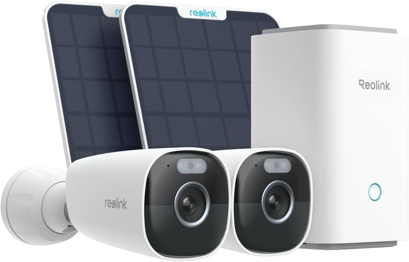 Reolink 5MP Überwachungskamera Außen Set mit Home Hub, kabellose Outdoor Akku IP Kamera mit Farbnachtsicht, lokaler Speicherung, ohne monatliche Gebühr, Wi-Fi, inklusive 2 x Argus Eco Pro Solarpanel-Cottagethub