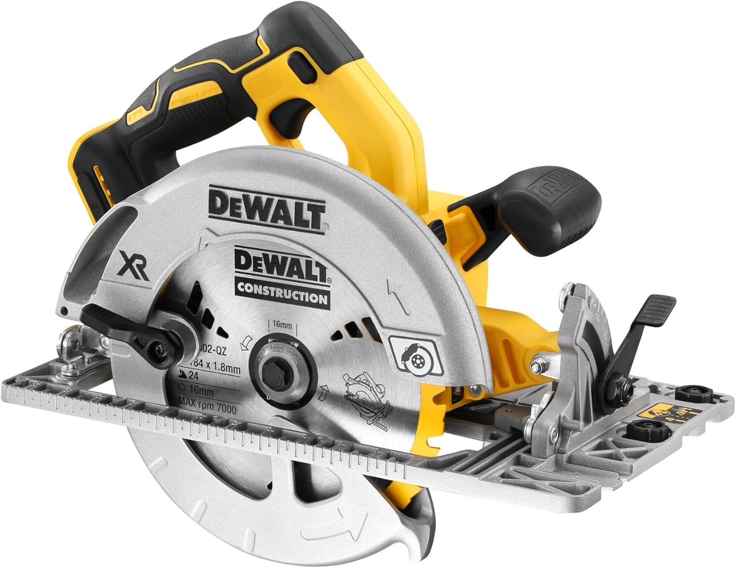 DEWALT XR 18V bürstenlose Handkreissäge DCS572NT-XJ mit 184mm Sägeblatt, führungsschienen-kompatibel, 58mm Schnitttiefe, werkzeugloser Einstellung, LED, AirLock Staubabsaugung, TSTAK Koffer, Solo-Gerät-Cottagethub