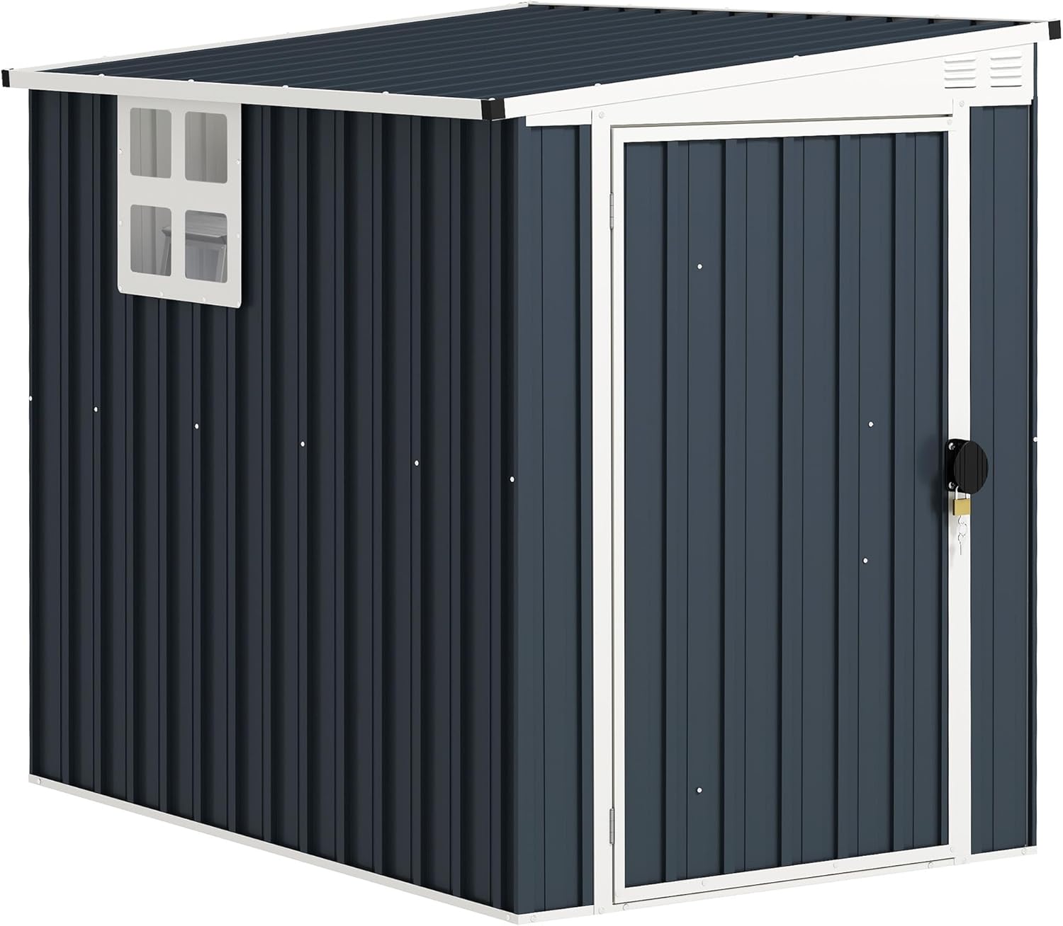 Outsunny Metall Gerätehaus 2,6 m2 mit Pultdach und Fenster, abschließbarer wetterfester Geräteschuppen 128 x 193 x 181 cm für Garten, Hinterhof und Außenbereich, Dunkelgrau-Cottagethub