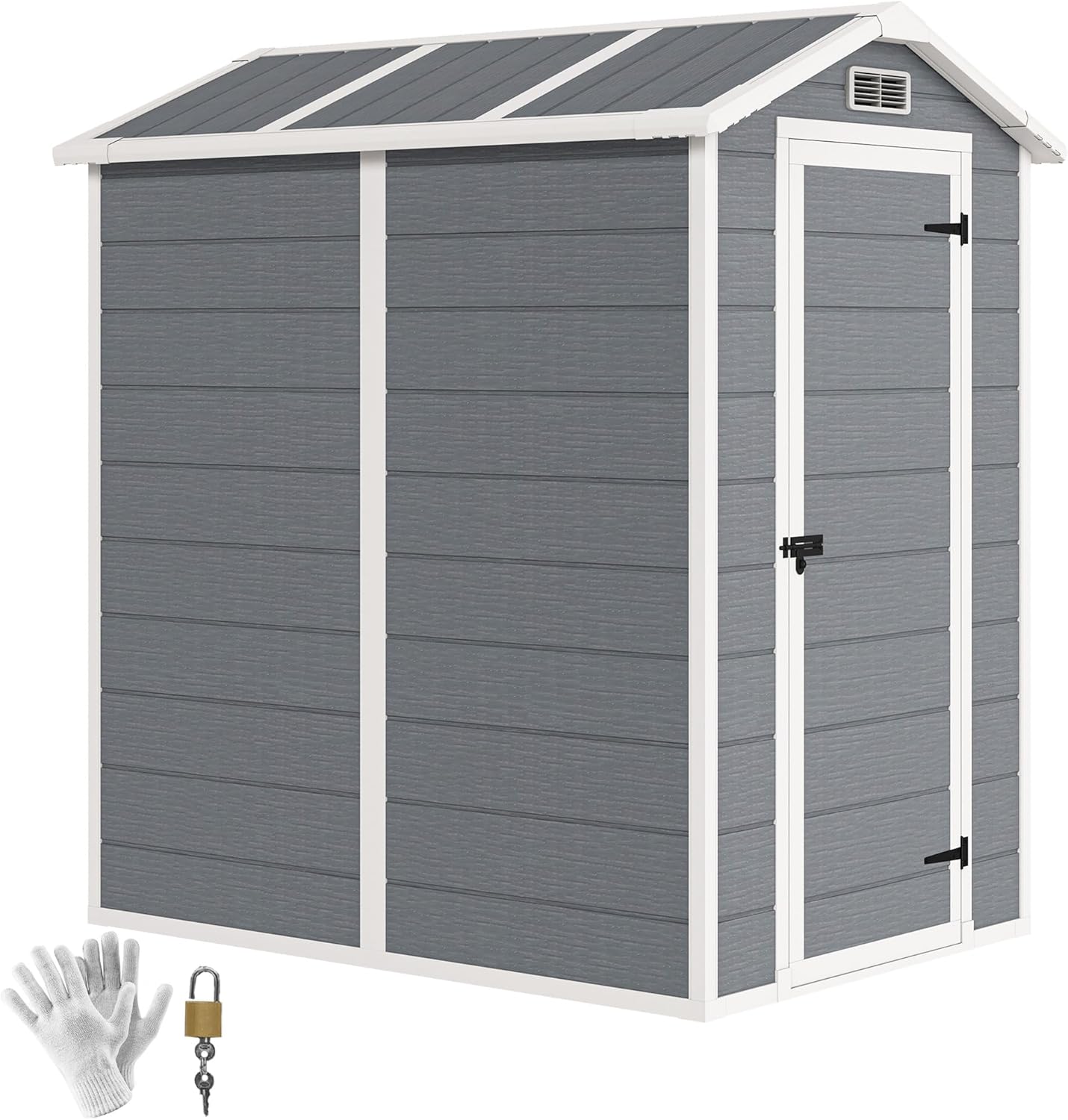 Outsunny Gerätehaus 2,1 m2 wasserdicht mit Boden und Pultdach, abschließbarer Geräteschuppen mit Fenster, Kunststoff Fahrradgarage für Garten und Hinterhof 131 x 186 x 198 cm Grau-Cottagethub