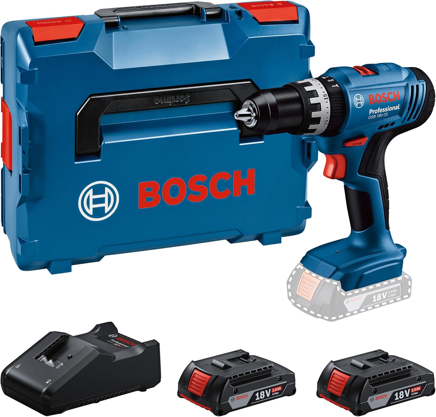 Bosch Professional GSB 18V 25 Akku Schlagbohrschrauber 18V Set mit 2x 2.0Ah Akku, Ladegerät GAL 18V 40, L BOXX, max Schraubendurchmesser 10 mm, leistungsstark für Bohren und Schrauben-Cottagethub