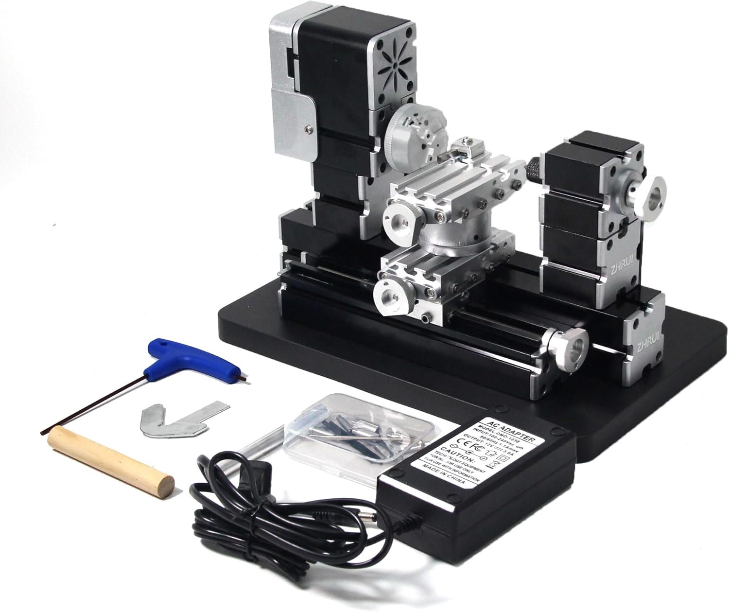 Hochleistungs Mini-Drehmaschine 60W 4-Achsen Tischdrehmaschine, Drehbank für Holz Weichmetall Plexiglas Kunststoff, bis 12000 U/min, kompakte Werkzeugmaschine mit Sockel-Cottagethub