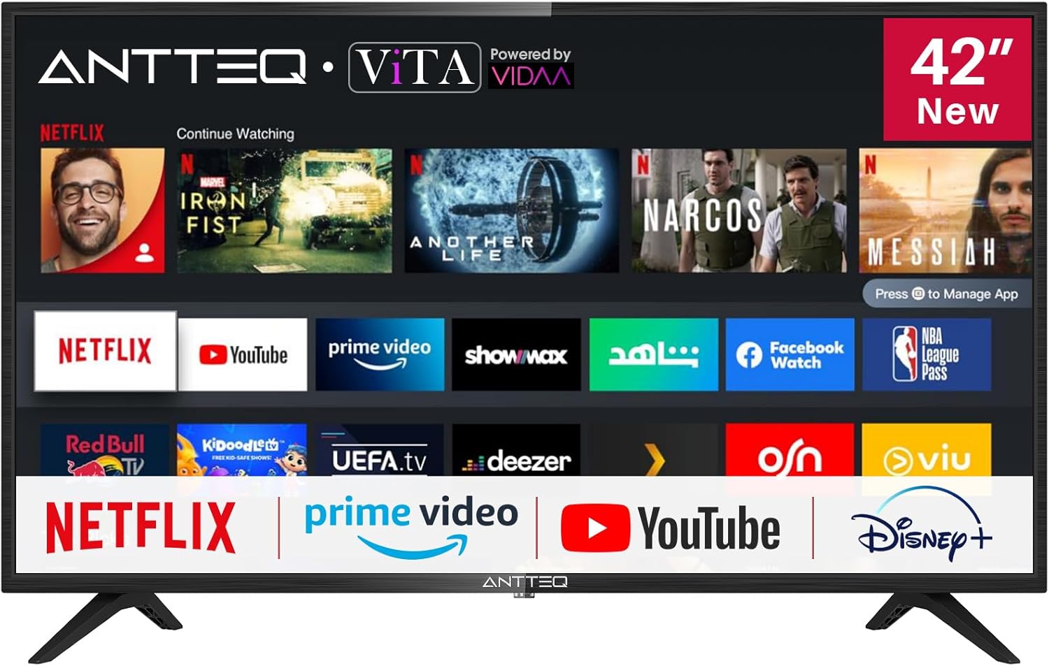 AV42F3 42 Zoll Full HD Smart TV LED Fernseher mit Triple Tuner DVB T2 C S2 WLAN App Store Netflix Prime Video YouTube Hotelmodus-Cottagethub