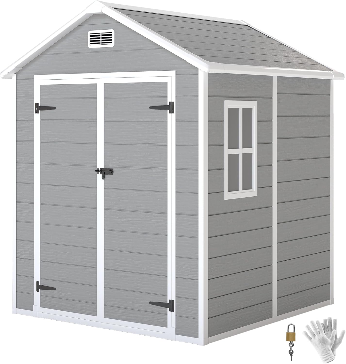 Outsunny Gerätehaus 2,4 m2 wasserdicht mit Boden und Satteldach, abschließbarer Geräteschuppen mit Fenster, Kunststoff Gartenhaus Fahrradgarage 182 x 151 x 219 cm Grau-Cottagethub
