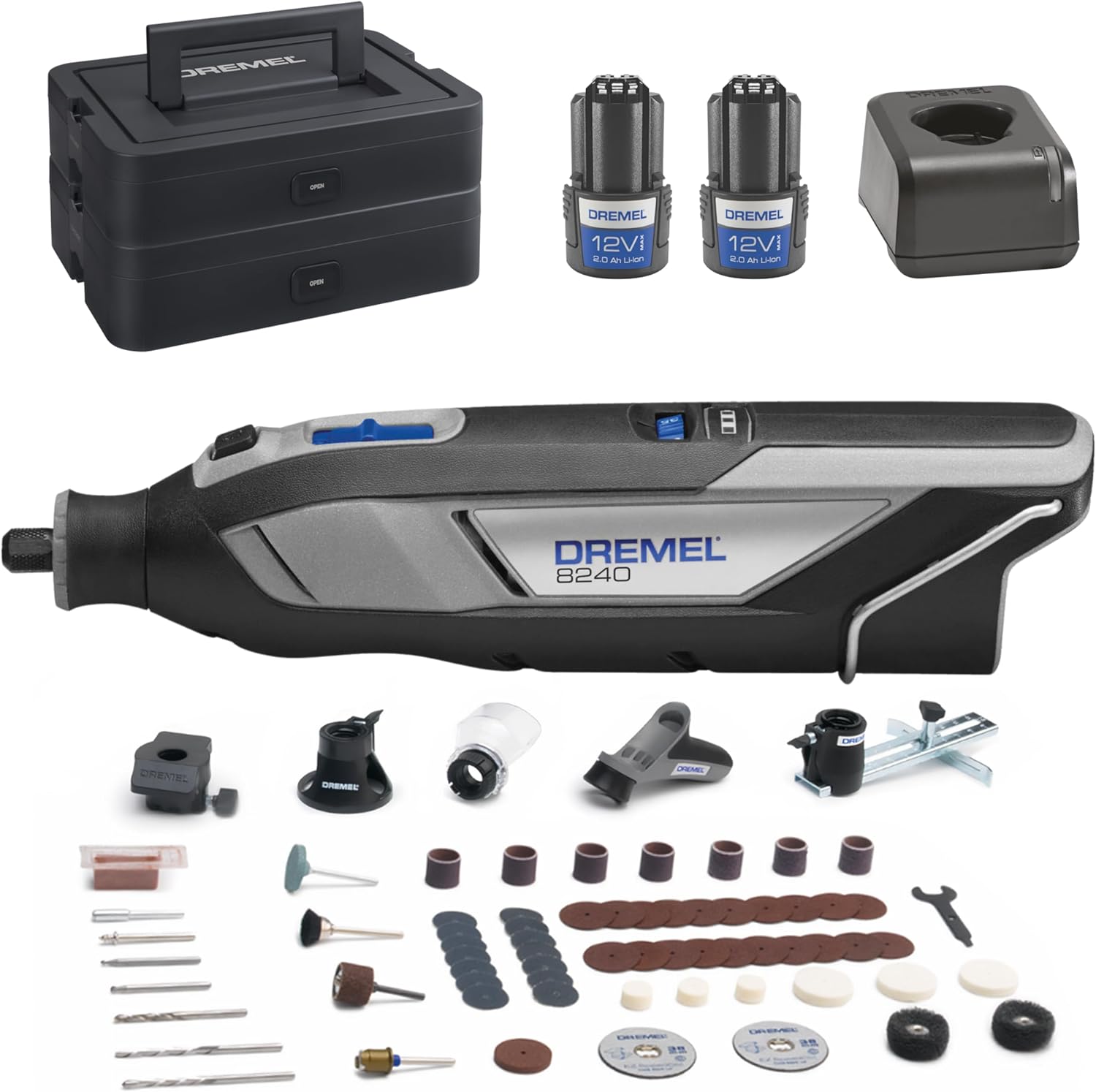 Dremel 8240 Akku Multitool 12V Set mit 2 Akkus, 65 Zubehörteile, Multifunktionswerkzeug zum Schneiden Gravieren Schleifen Polieren Schärfen Bohren, inkl. Dremel Box-Cottagethub