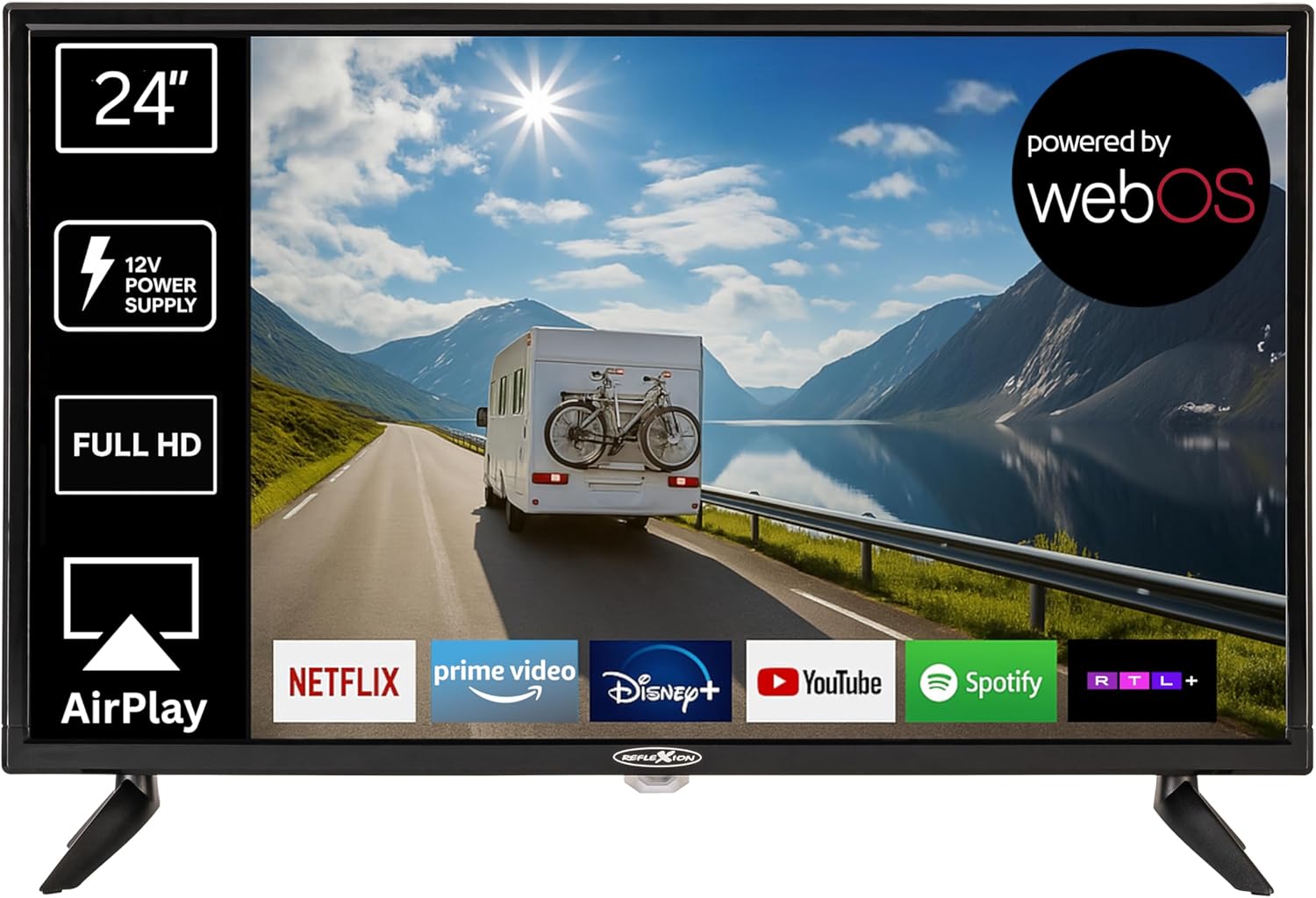 REFLEXION LED24IBT 24 Zoll Full HD Smart TV 12V 230V mit webOS Hub Triple Tuner WLAN Bluetooth für Wohnmobil Camping Caravan Boot-Cottagethub