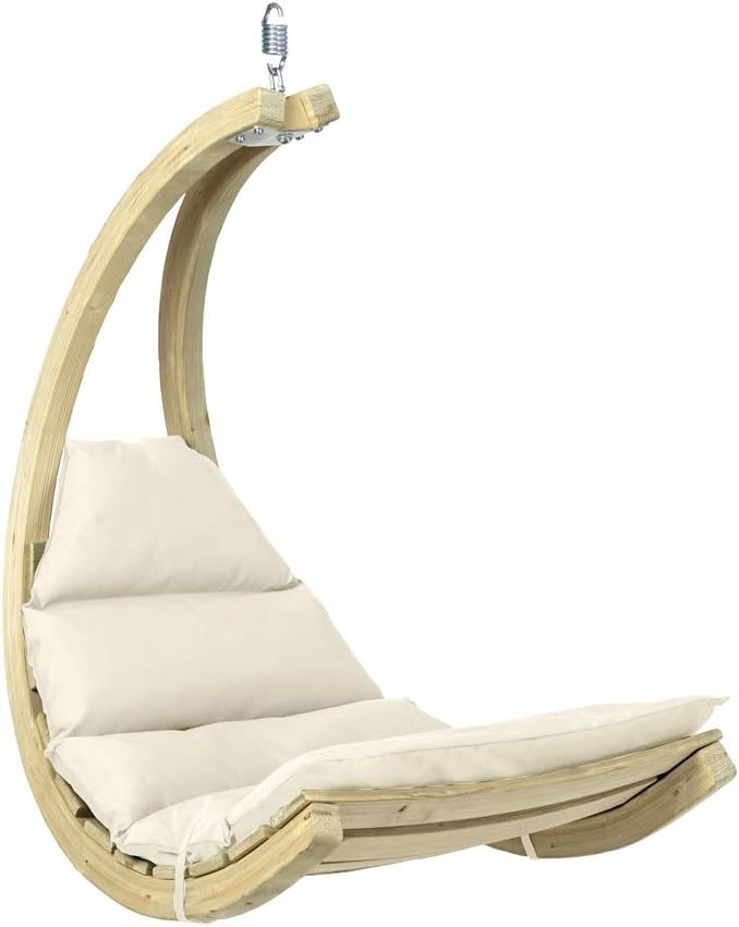 Swing Chair Creme Schwebesessel mit extra dicker Matratze, FSC Fichtenholz Hängesessel bis 120 kg, stilvoller Indoor Outdoor Loungesessel Beige-Cottagethub