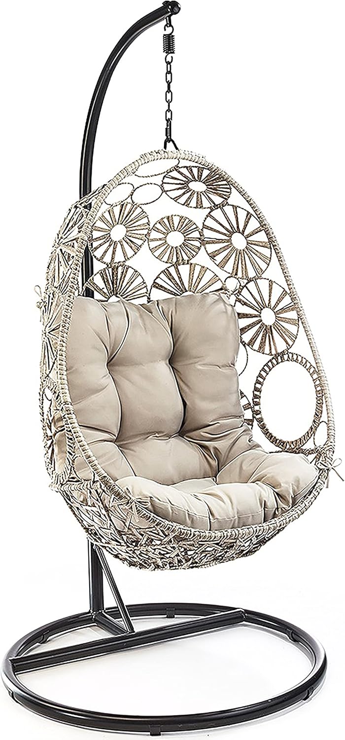 Kobolo Hängekorb Hängesessel Flower mit Gestell, Relaxzone Polyrattan grau meliert, Hängestuhl für Innenbereich und geschützten Außenbereich, belastbar bis 120 kg-Cottagethub