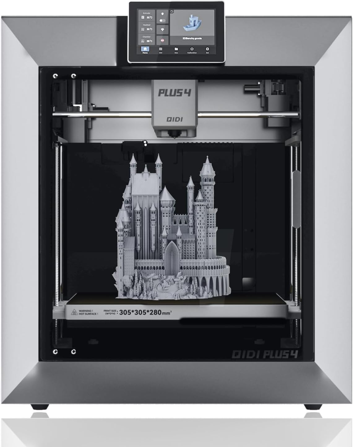 QIDI PLUS4 3D-Drucker, Hochleistungs FDM 3D-Drucker mit bis zu 600 mm/s, 65 °C Kammerheizung, vollautomatische Nivellierung, 370 °C Direktextruder mit integrierter Düse, unterstützt PPS-CF Filamente, Druckgröße 305 x 305 x 280 mm, Silbergrau-Cottagethub