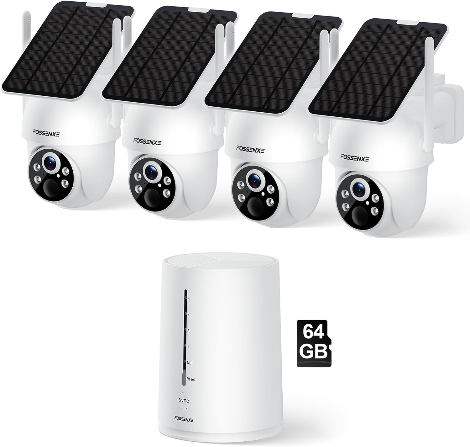 2K Überwachungskamera Außen Solar WLAN 4er Kit mit HomeBase, kabellose Outdoor Sicherheitskamera mit 360° Schwenken und Neigen, 64GB Speicher, PIR Bewegungsdetektion, Farb-Nachtsicht, gebührenfrei-Cottagethub
