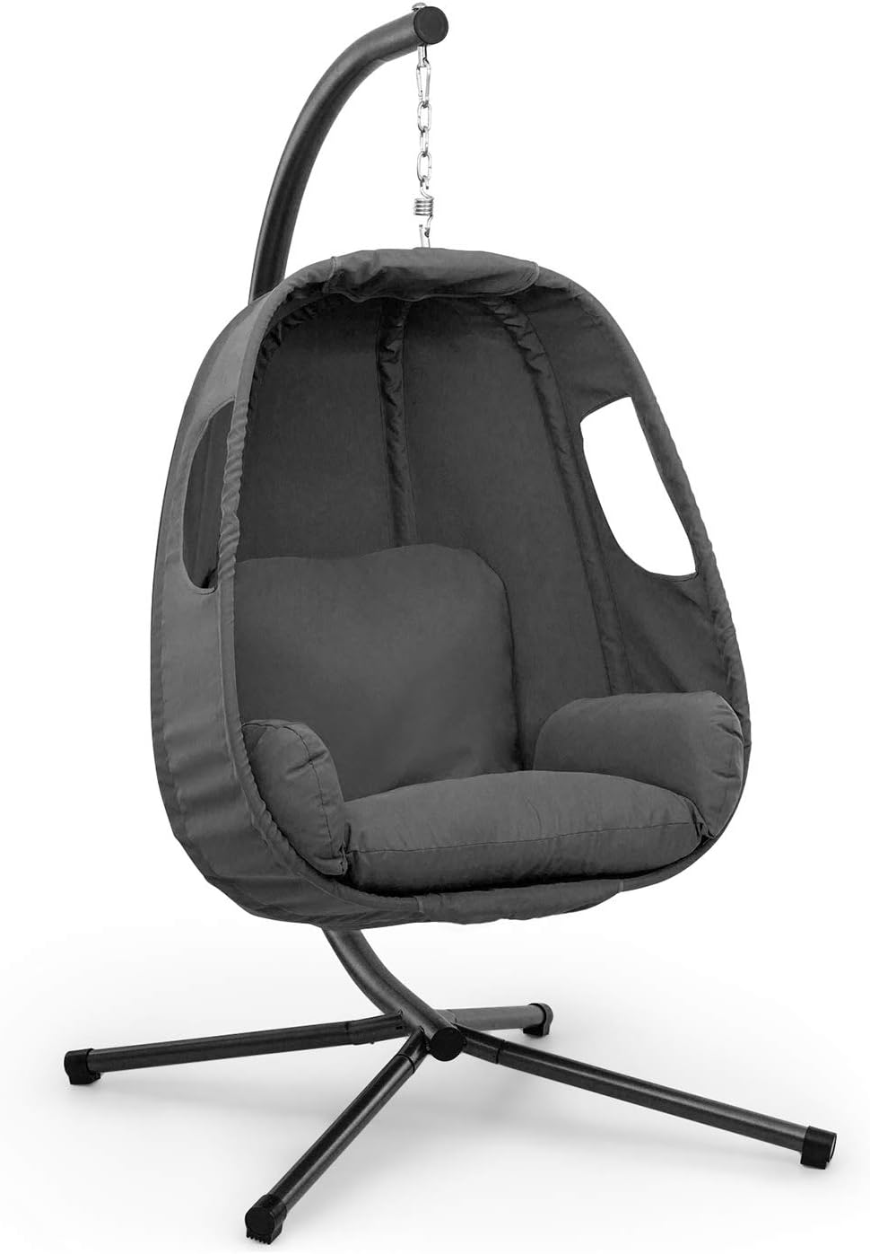 blumfeldt Bella Donna Hängesessel mit Gestell Stahl dunkelgrau, Lounge Hängestuhl mit 12cm Sitzkissen und Seitenpolsterung, stabile Basis bis 150kg-Cottagethub