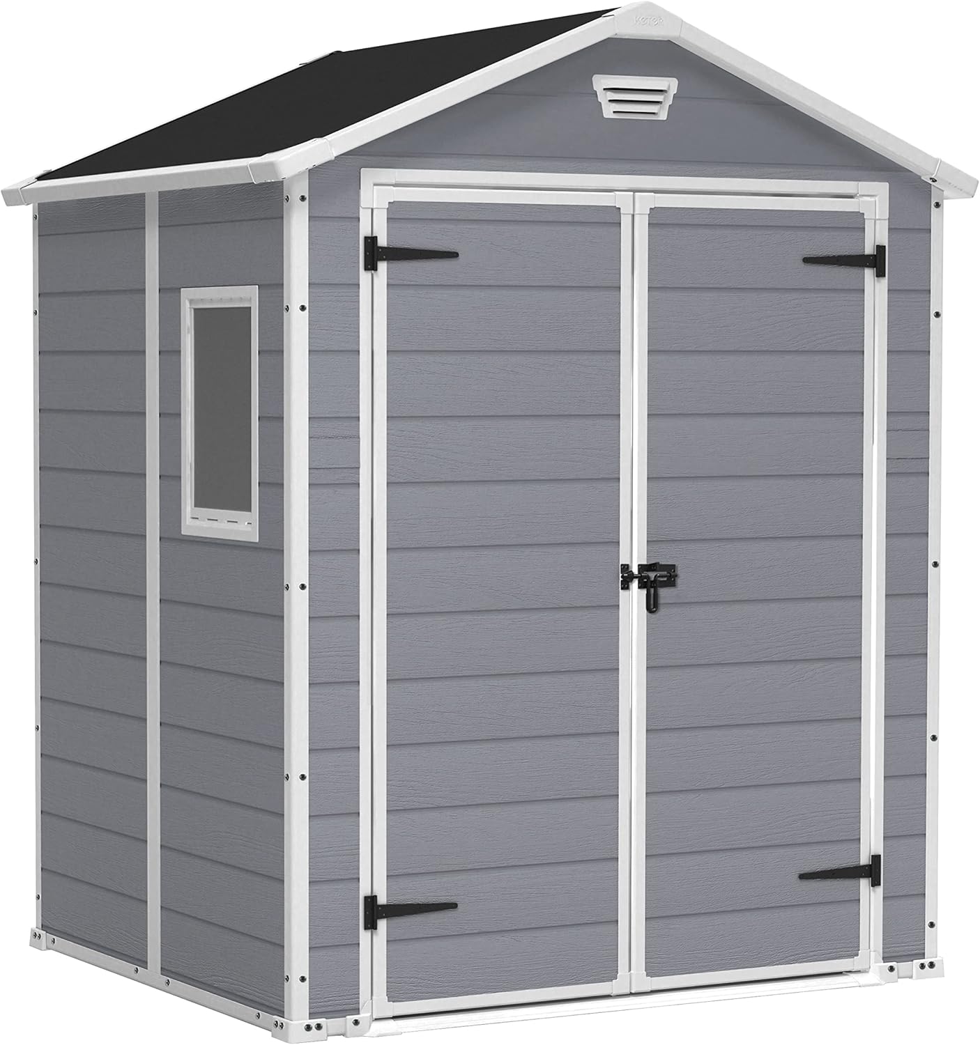 Keter Manor 6x5DD Gartenhaus Kunststoff wetterfest 4,8m³ Geräteschuppen Outdoor Grau mit Doppeltür Außenmaß 185x152x226cm-Cottagethub