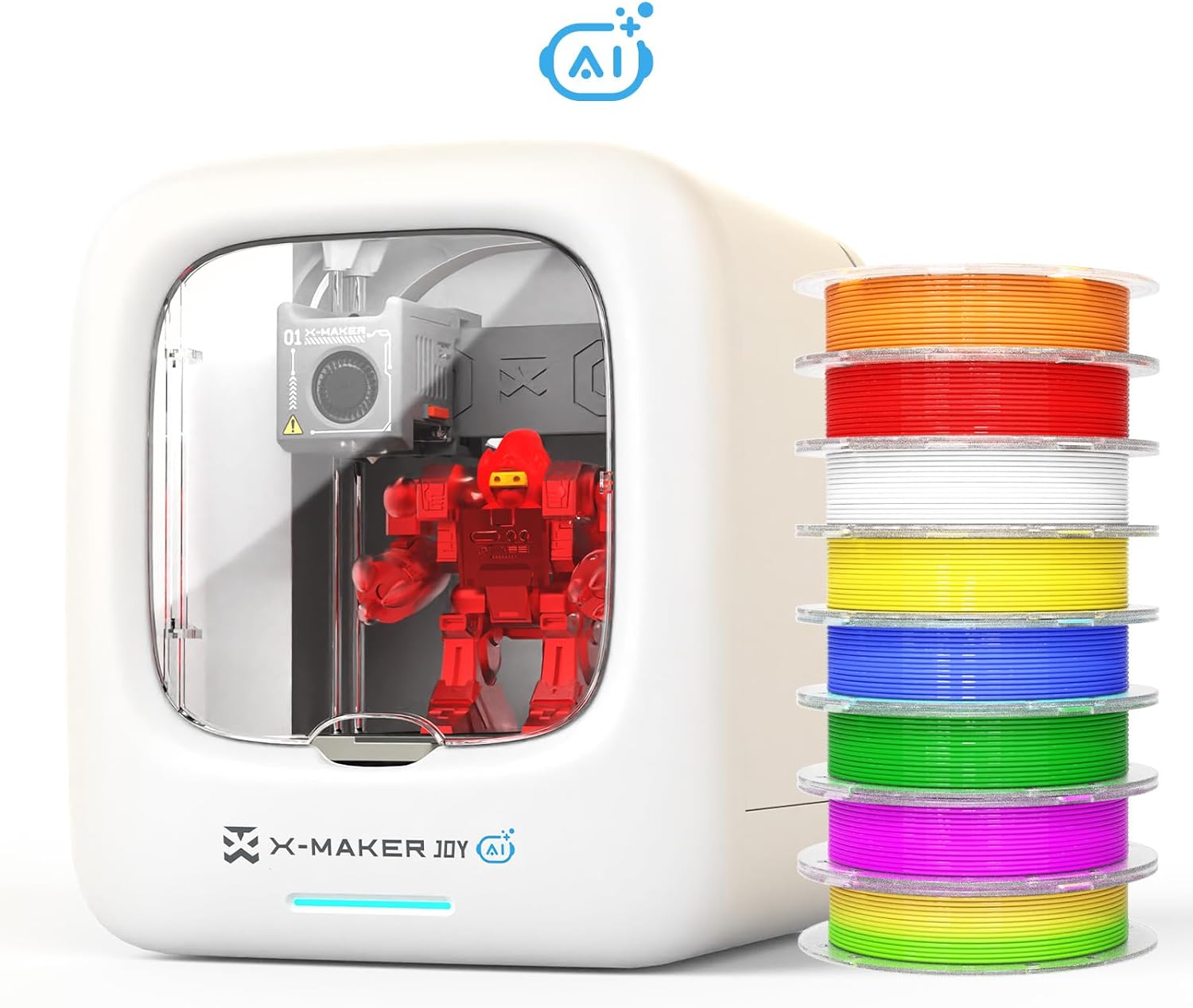KI-gestützter 3D-Drucker für Kinder mit 8 PLA Filament Set, 3D-Drucker mit KI Design App, 16 Mini 3D Designmodule, App-Steuerung, kompakter Lern-3D-Drucker-Cottagethub