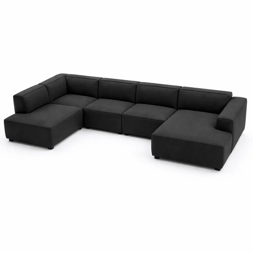 Canapé d'angle panoramique en tissu anthracite