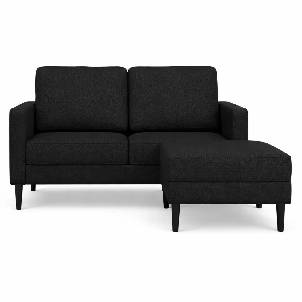 Canapé d'angle en L 2 places, couleur noire, 125 cm