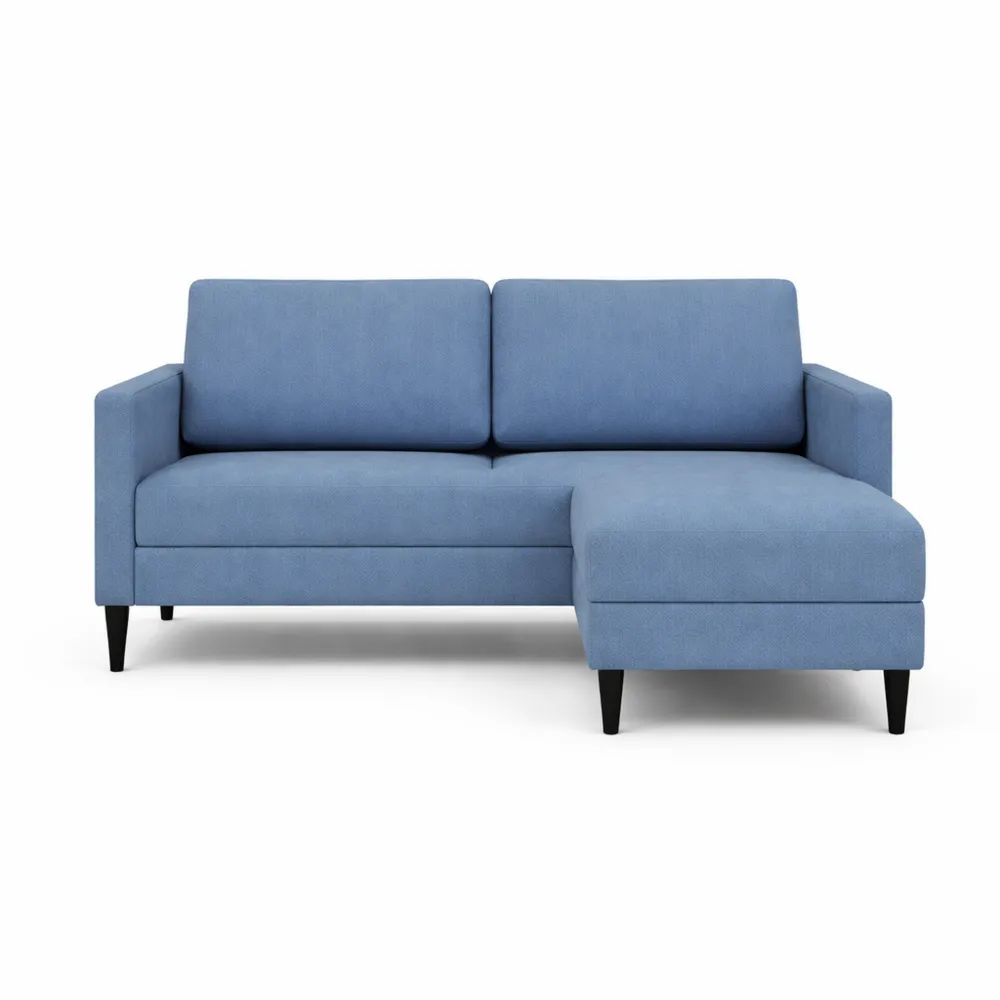 Canapé d'Angle 2 Places avec Méridienne en Lin Bleu
