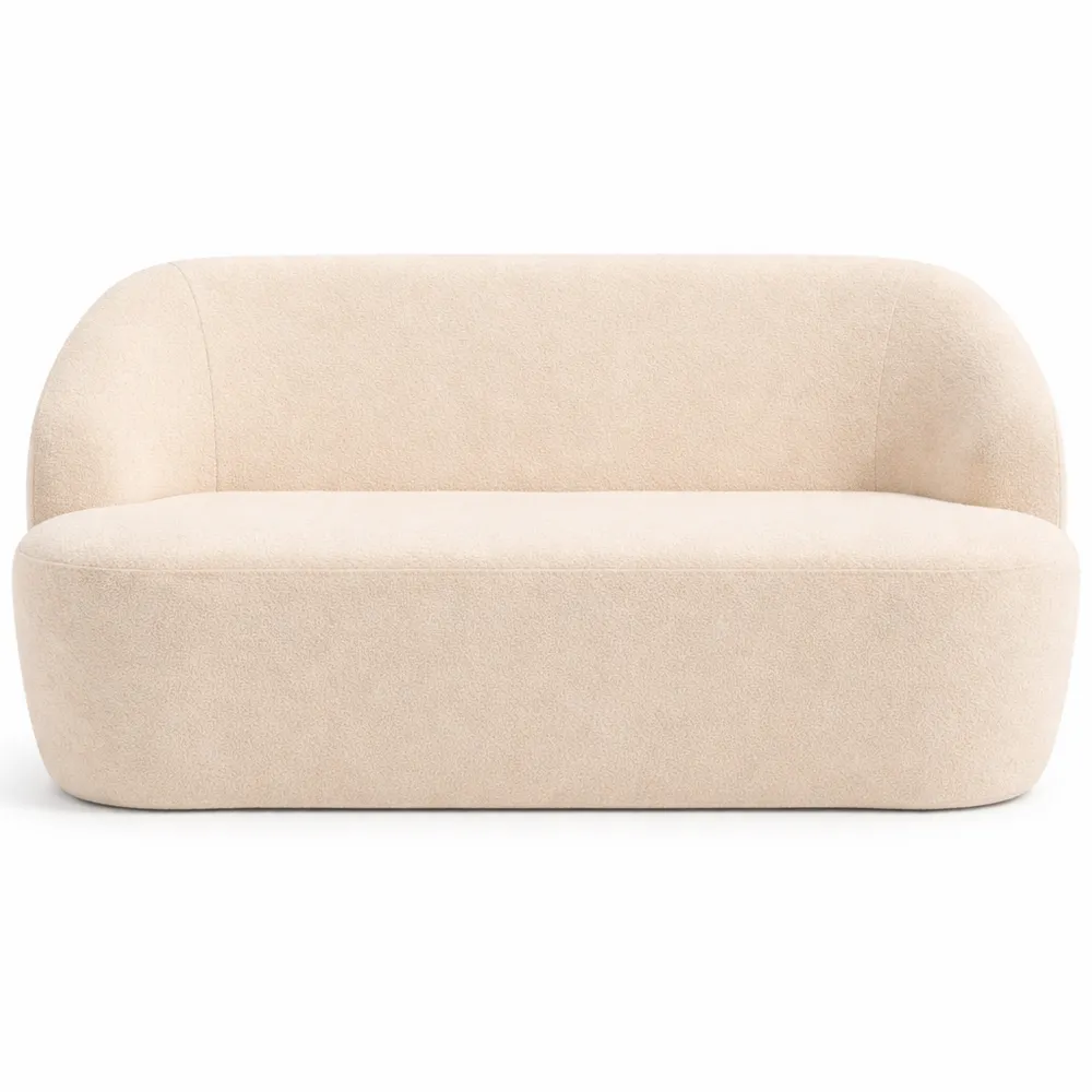 Canapé 2 Places en Tissu Bouclette avec Dossier et Assise Incurvés, Beige