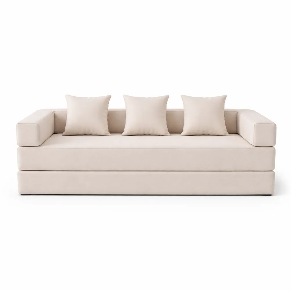 Canapé Convertible 2 Places en Tissu avec Coussins et Poches