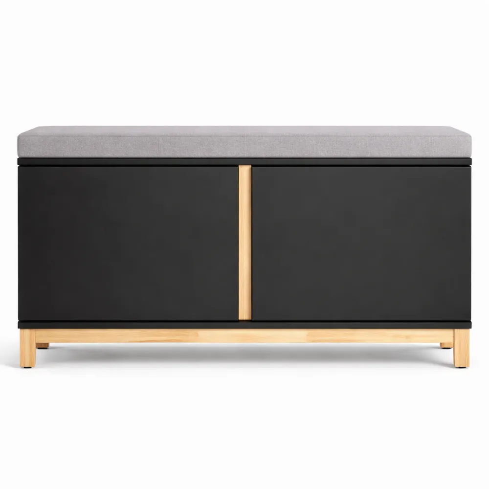 Banc de rangement chaussures avec siège rembourré et portes, pour entrée ou chambre