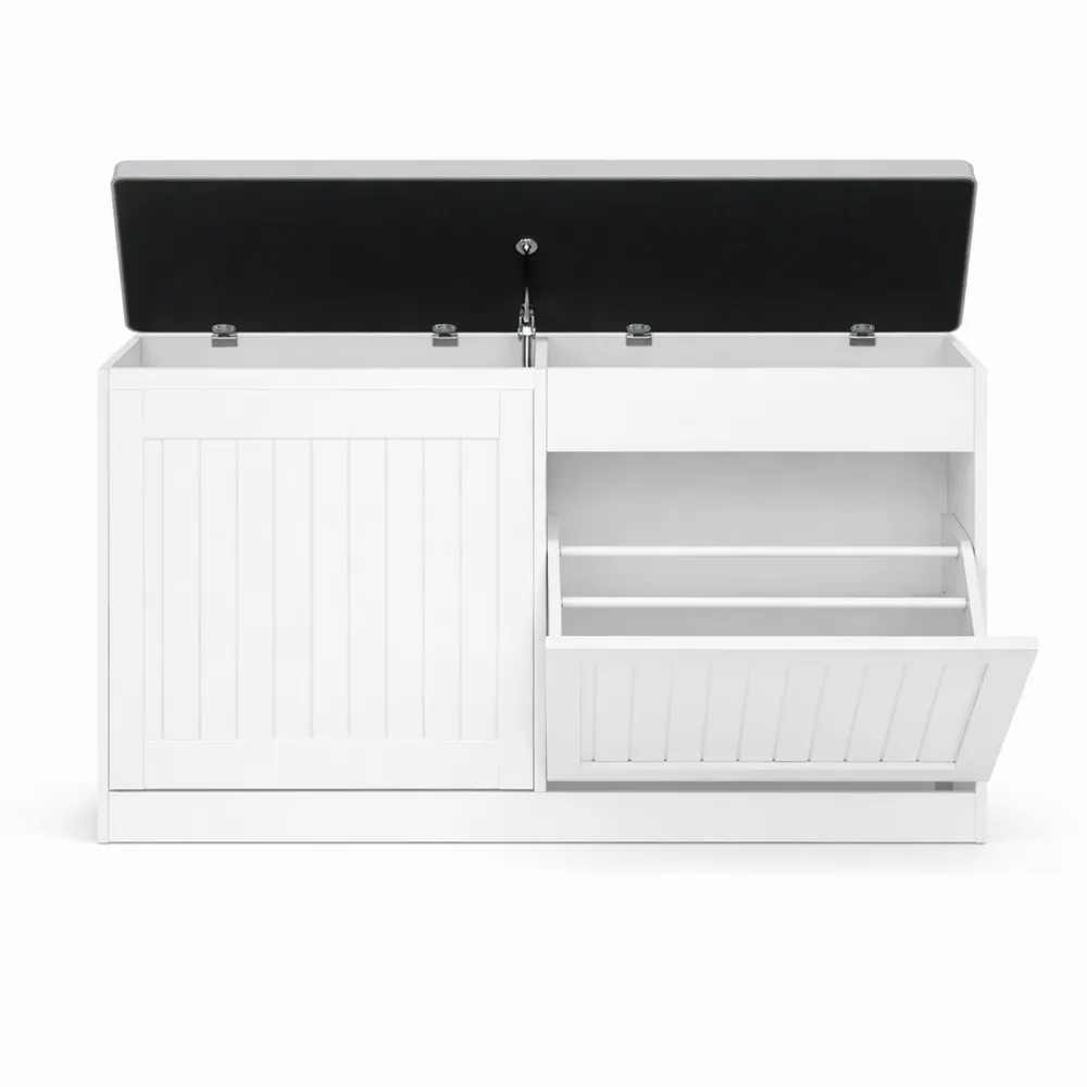 Banc de rangement pour chaussures avec coussin, jusqu'à 12 paires, étagères réglables, pour salon et couloir, blanc